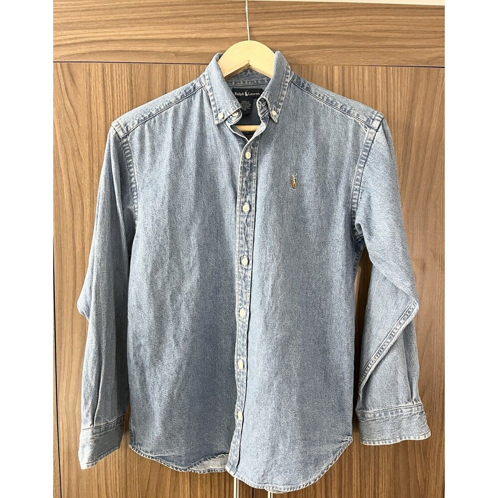 Ralph Lauren Denim Shirt Adult Medium Blue Pony Button Long Sleeve